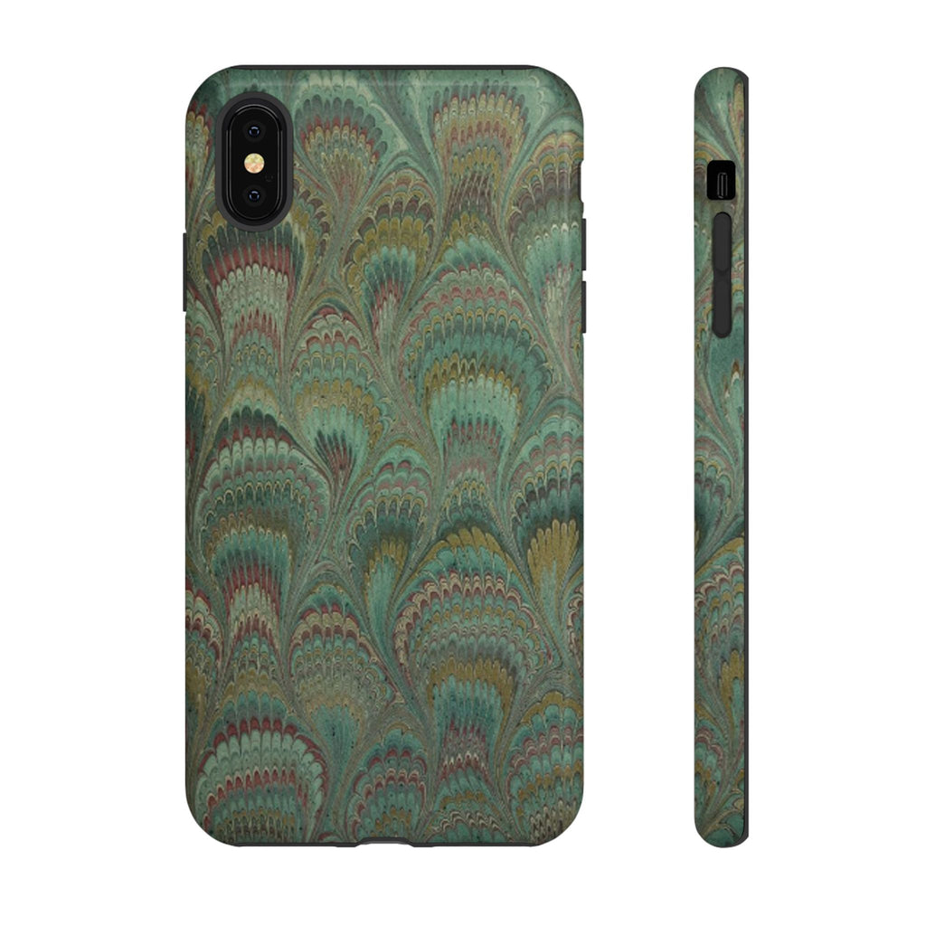 Marbled Peacock Durable Phone Case - Olive Green and Brown - Matte or Glossy