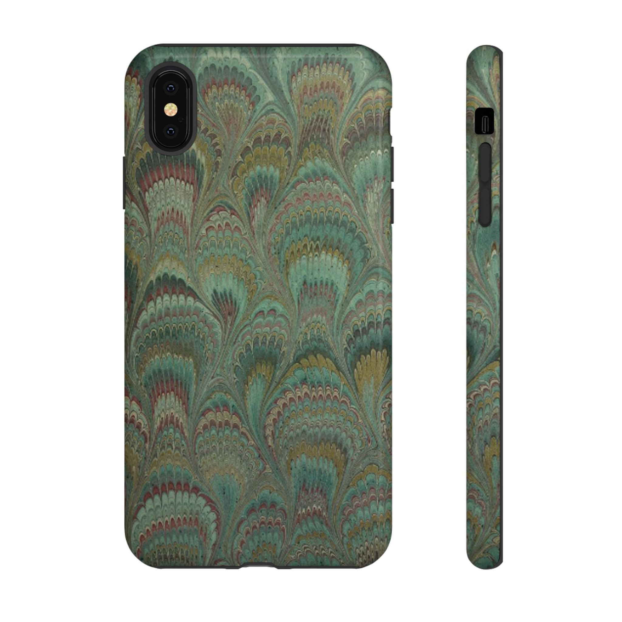 Marbled Peacock Durable Phone Case - Olive Green and Brown - Matte or Glossy