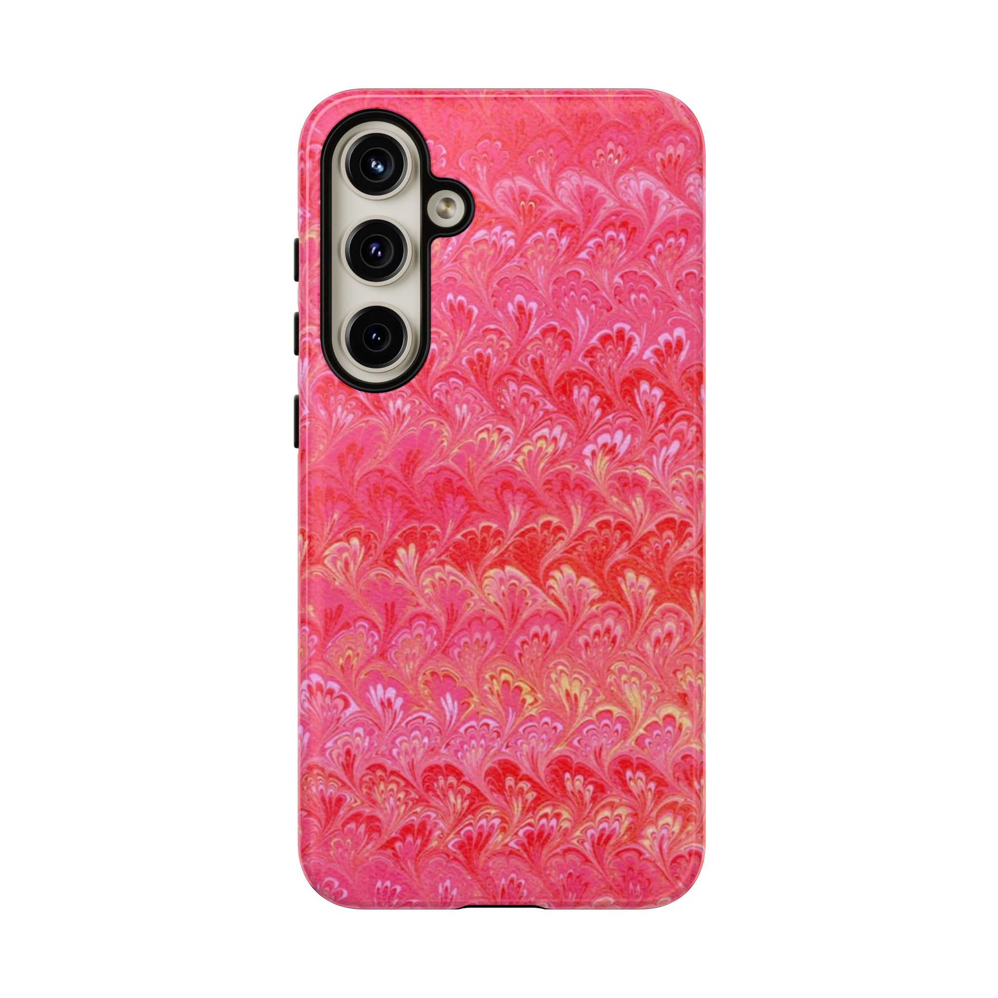 Pink and Gold Marbled Peacock Durable Phone Case - Olive Green and Brown - Matte or Glossy