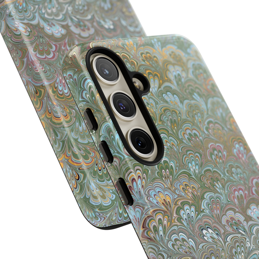 Blue and Green Feather Marbled Phone Case — Dual Layer - Tough Protective Phone Cover