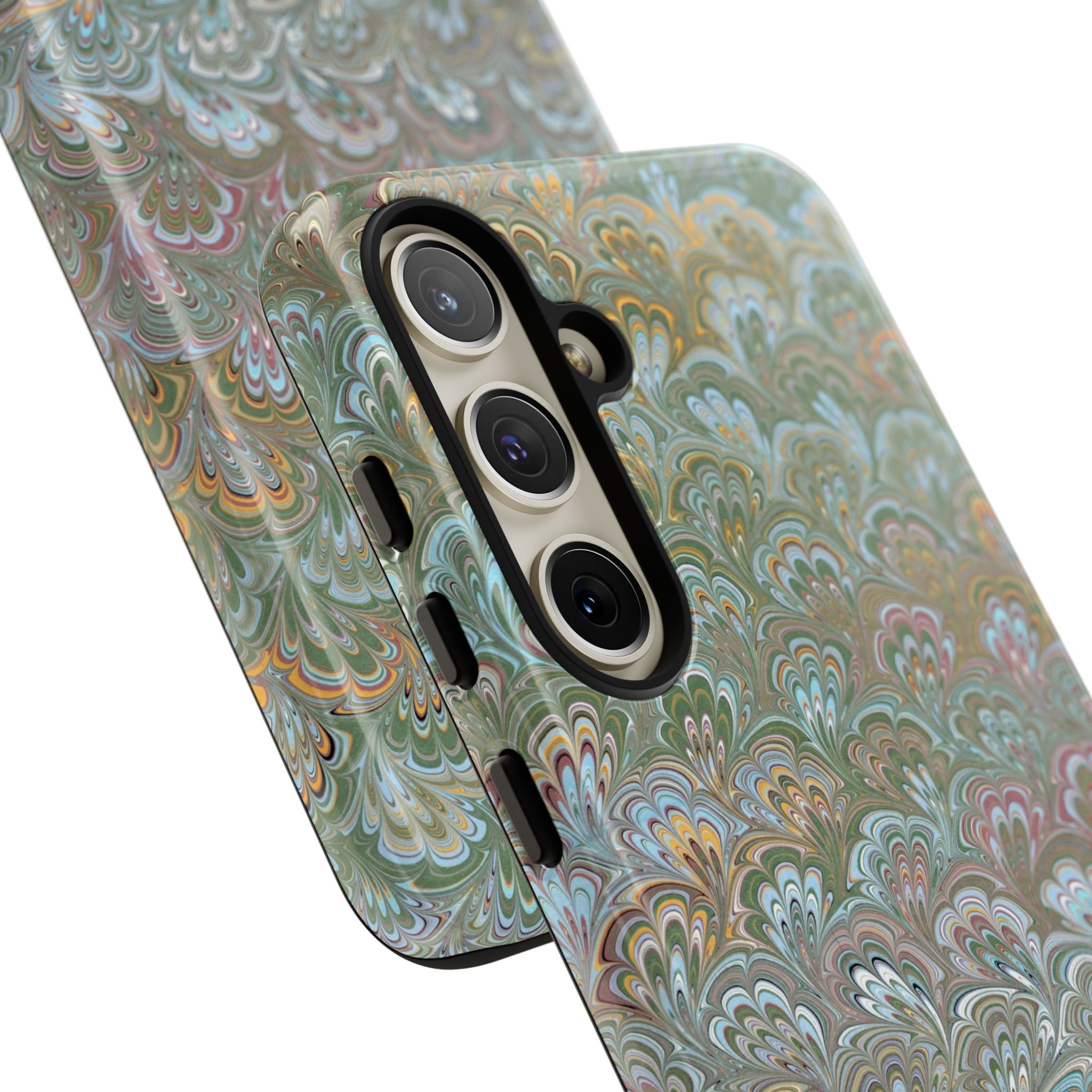 Blue and Green Feather Marbled Phone Case — Dual Layer - Tough Protective Phone Cover