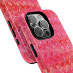 Pink and Gold Marbled Peacock Durable Phone Case - Olive Green and Brown - Matte or Glossy