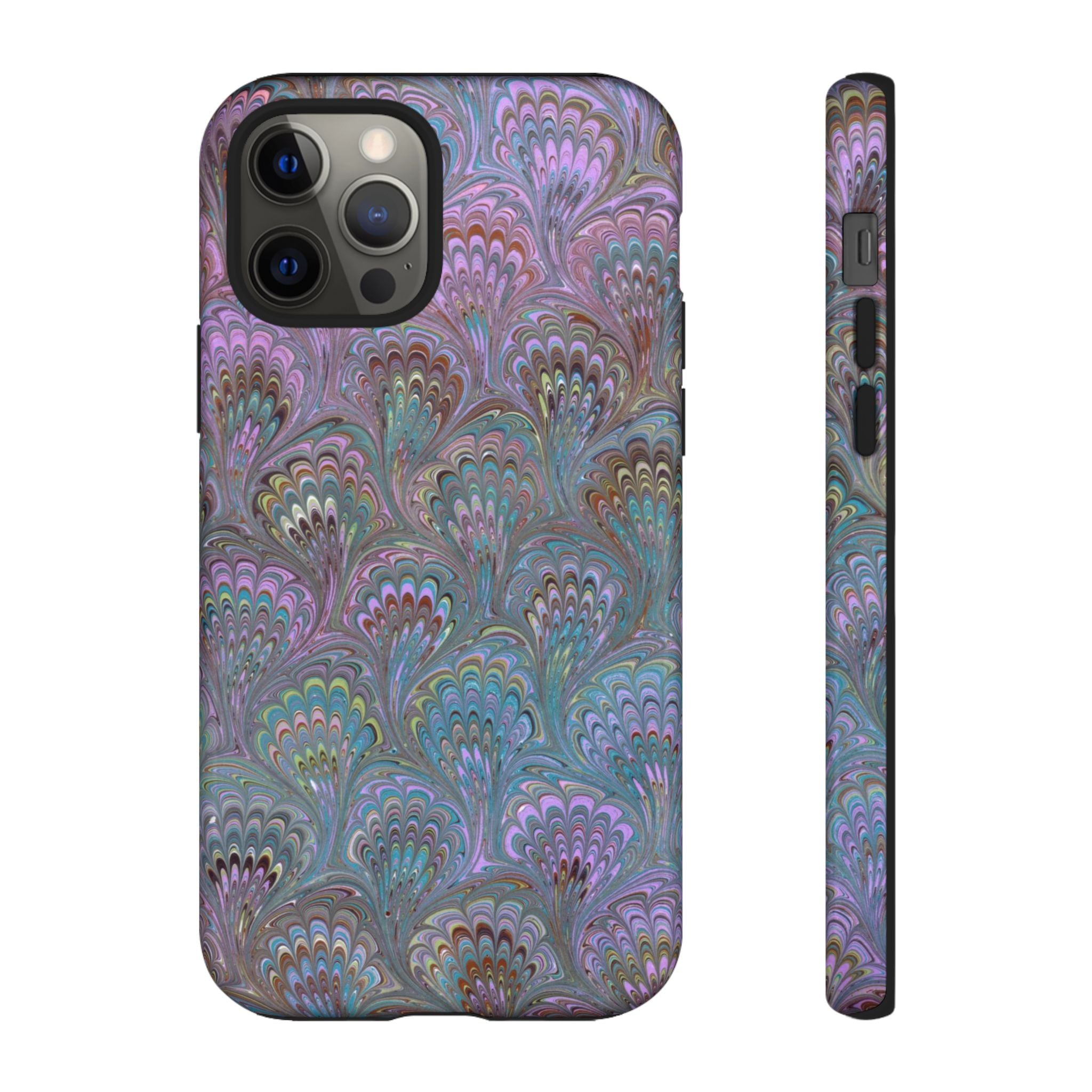 Lavender Marbled Peacock Durable Phone Case - Matte or Glossy