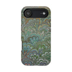 iPhone17 + All Models Phone Cases, Italian Peacock Feather Design, Stylish Impact-Resistant Shell, Protective Cover, Green Peacock Print