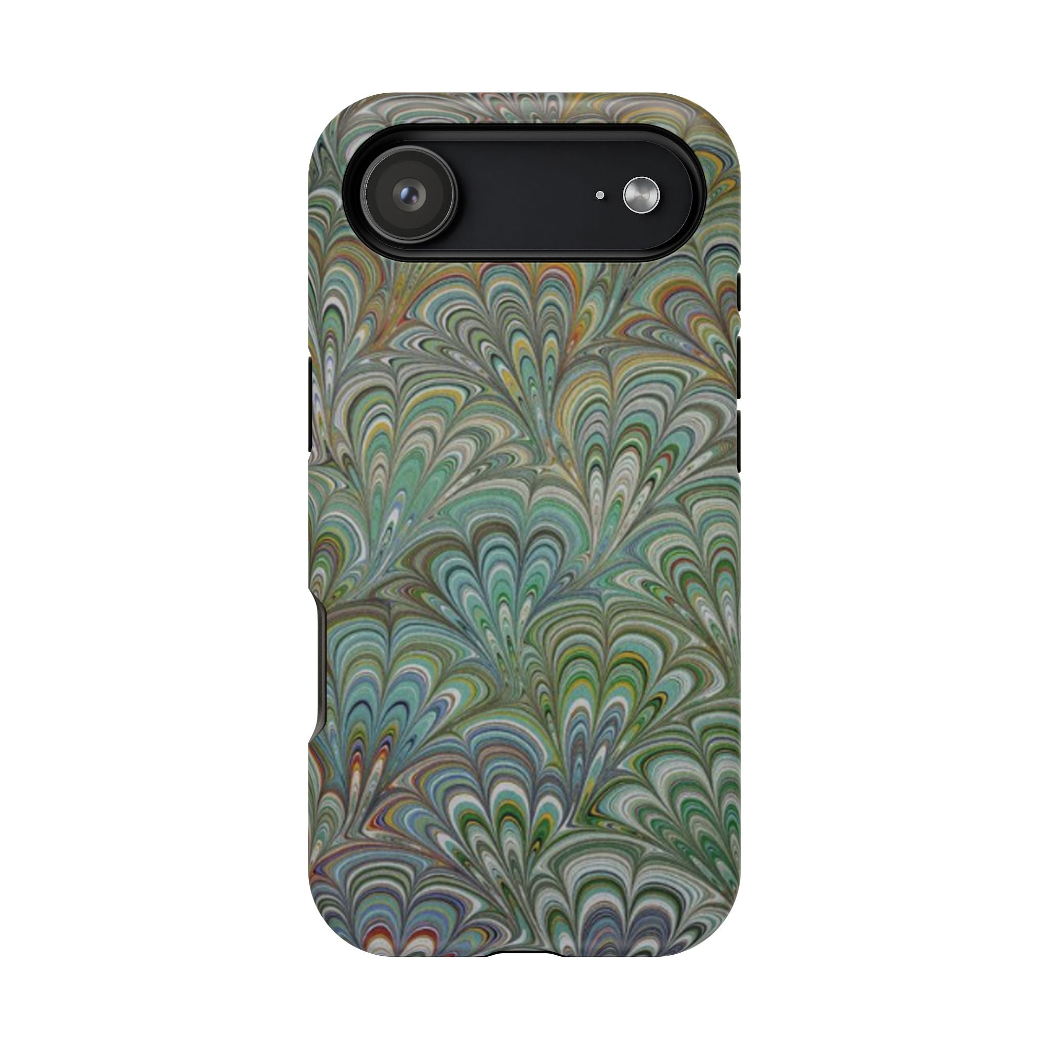 iPhone17 + All Models Phone Cases, Italian Peacock Feather Design, Stylish Impact-Resistant Shell, Protective Cover, Green Peacock Print