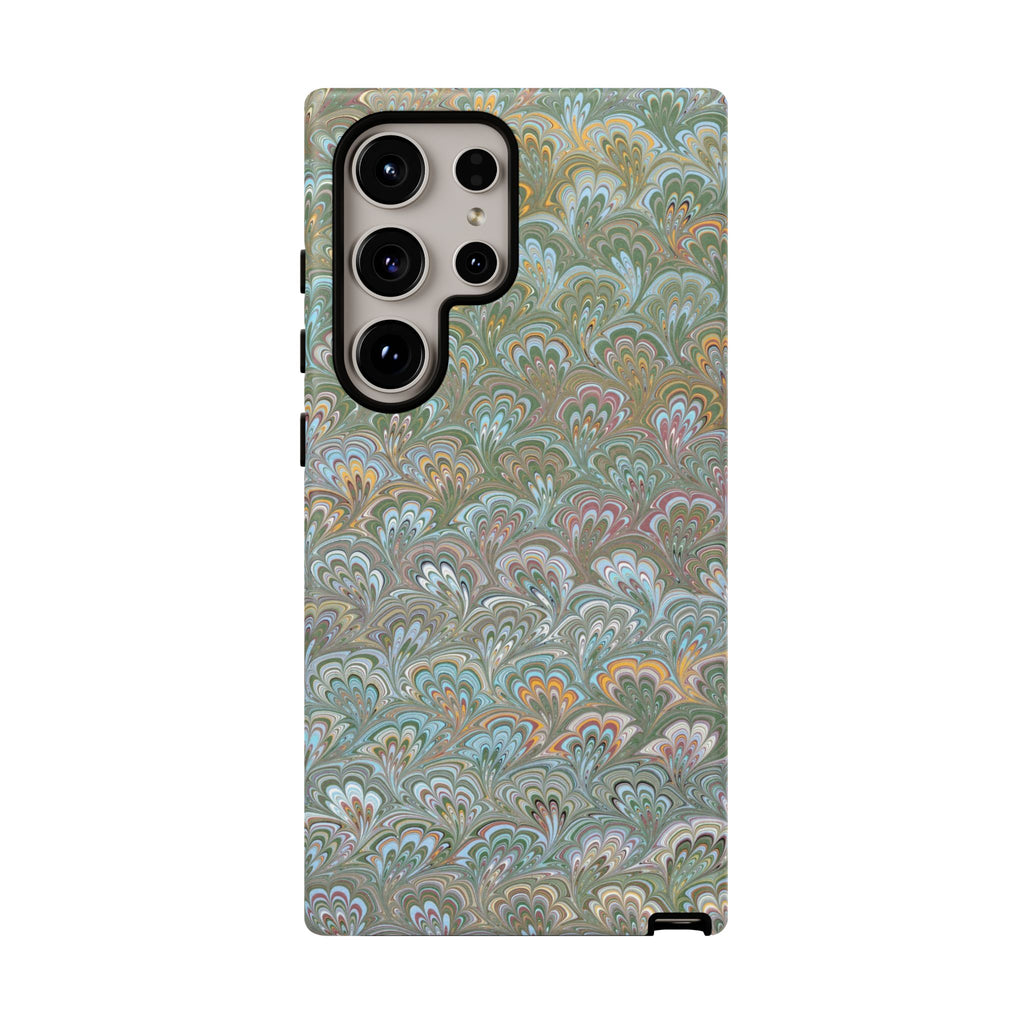 Blue and Green Feather Marbled Phone Case — Dual Layer - Tough Protective Phone Cover