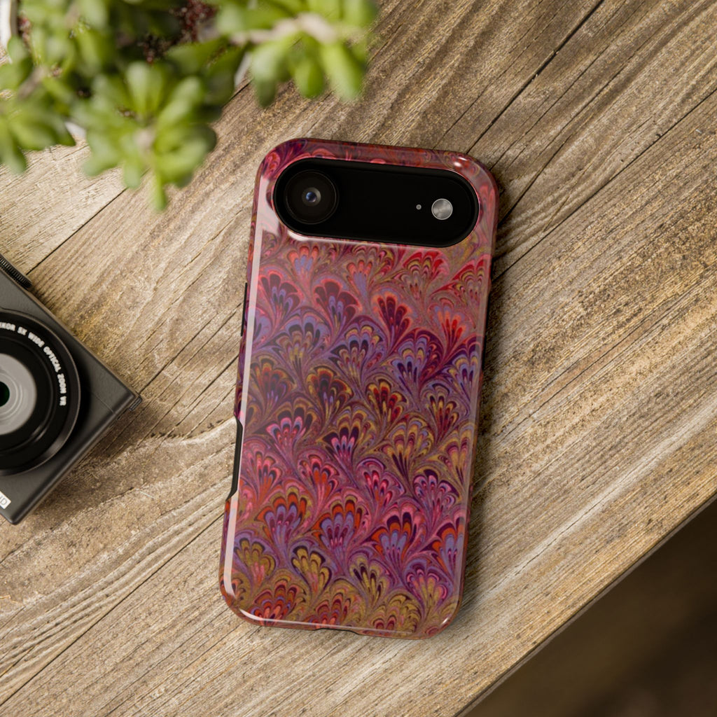 Red, Burgundy, Lavender Italian Peacock Feather Design Phone Case