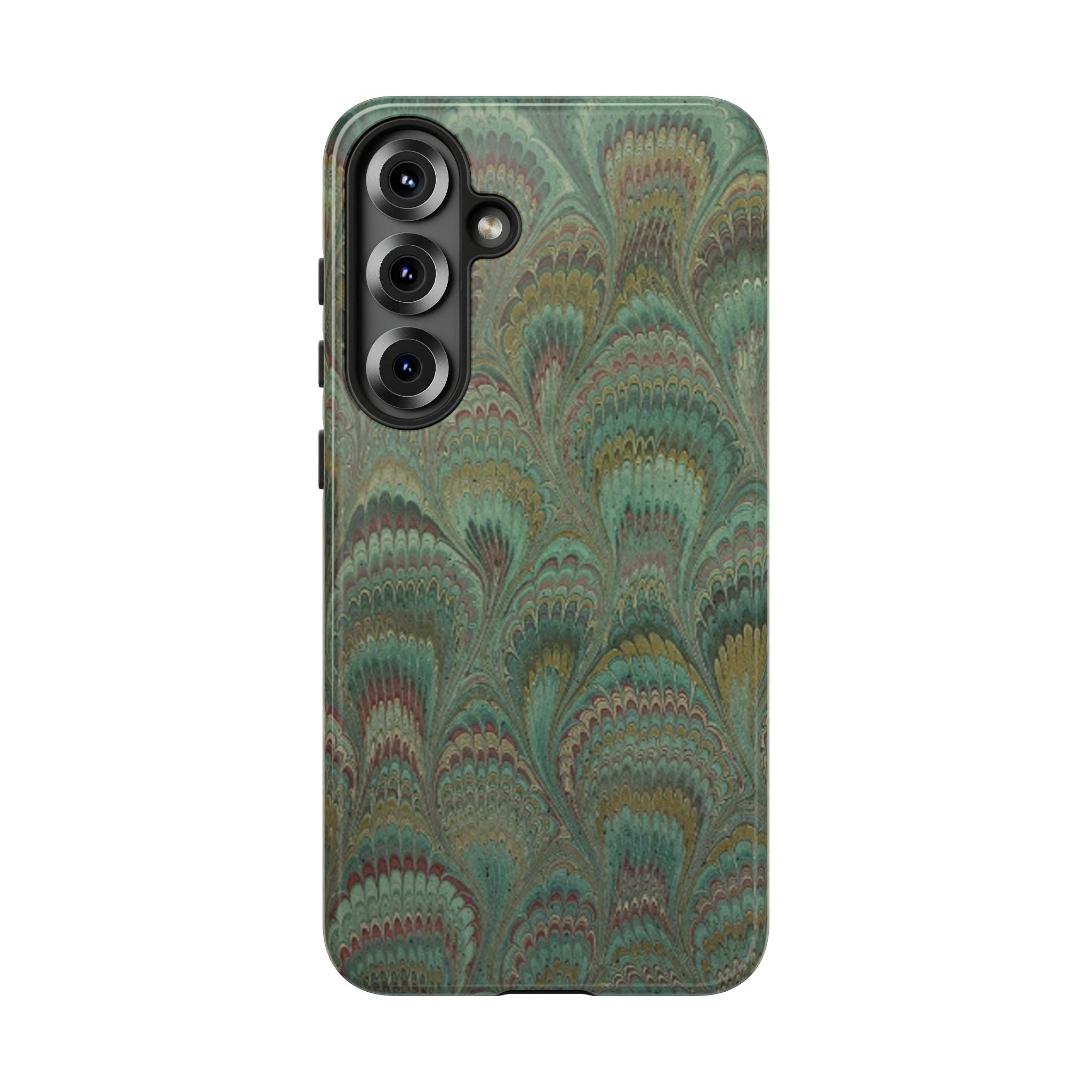 Marbled Peacock Durable Phone Case - Olive Green and Brown - Matte or Glossy