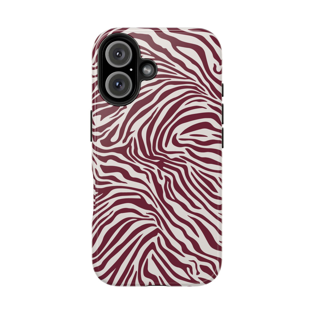 Zebra Print Burgundy + White - Dual Layer Phone Case
