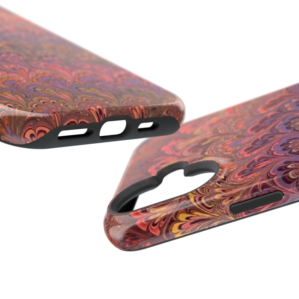 Mag Safe Marble iPhone Case - Red, Burgundy, Lavender & Gold Impact-Resistant
