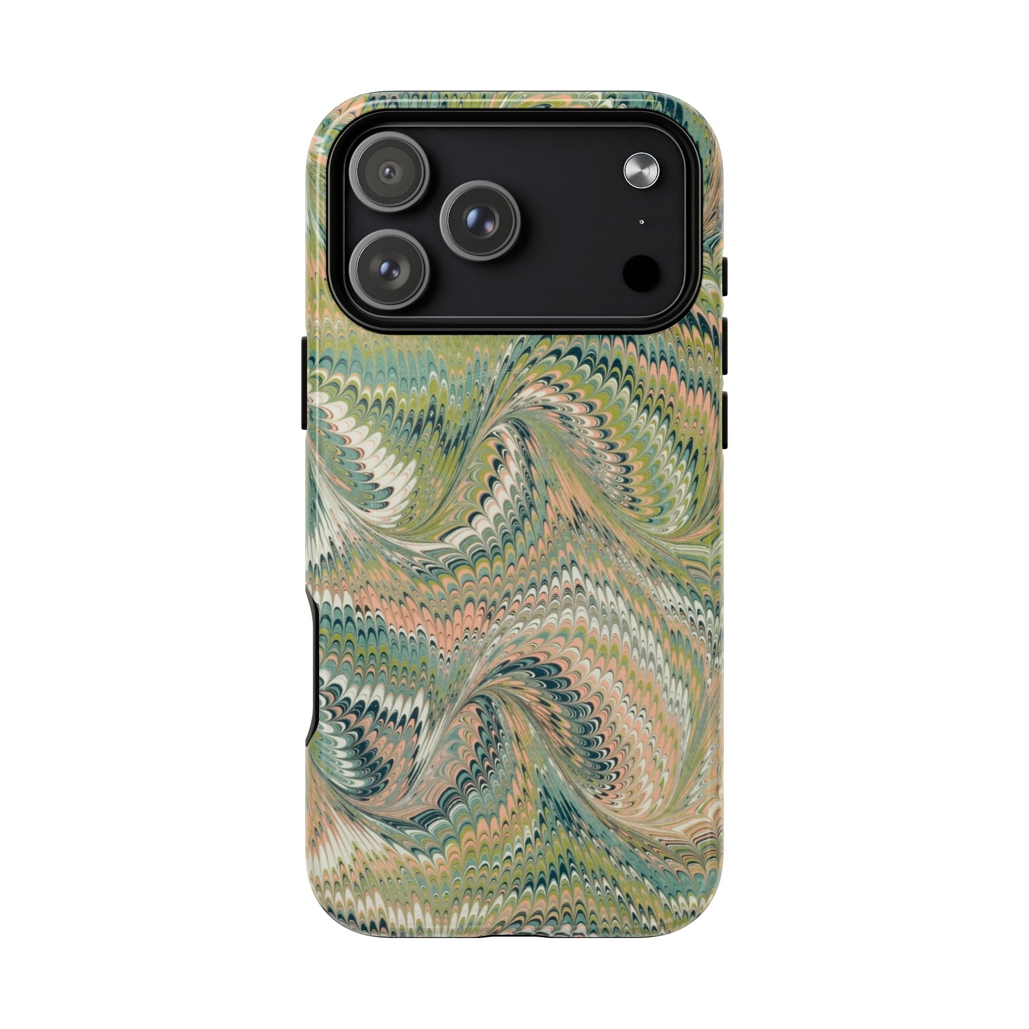 Florentine Marble iPhone Case | Inspired by Florence | Italian Marbled Paper Technique | Artisanal Green Swirl | Dual-Layer Protective Case | Matte or Glossy