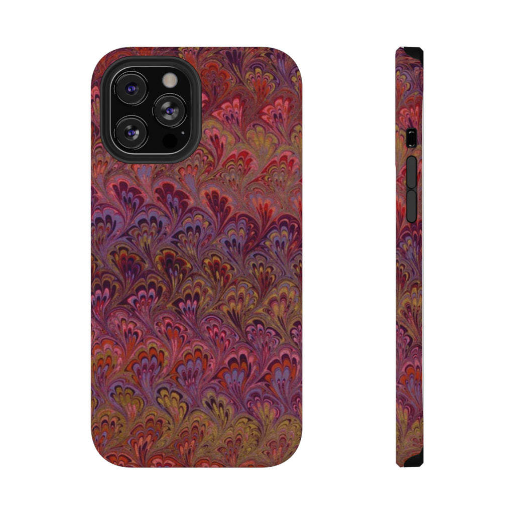 Red, Burgundy, Lavender Italian Peacock Feather Design Phone Case