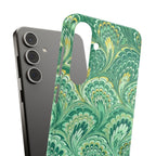 Marbled Feather Green Swirl - Single Layer Slim Phone Case