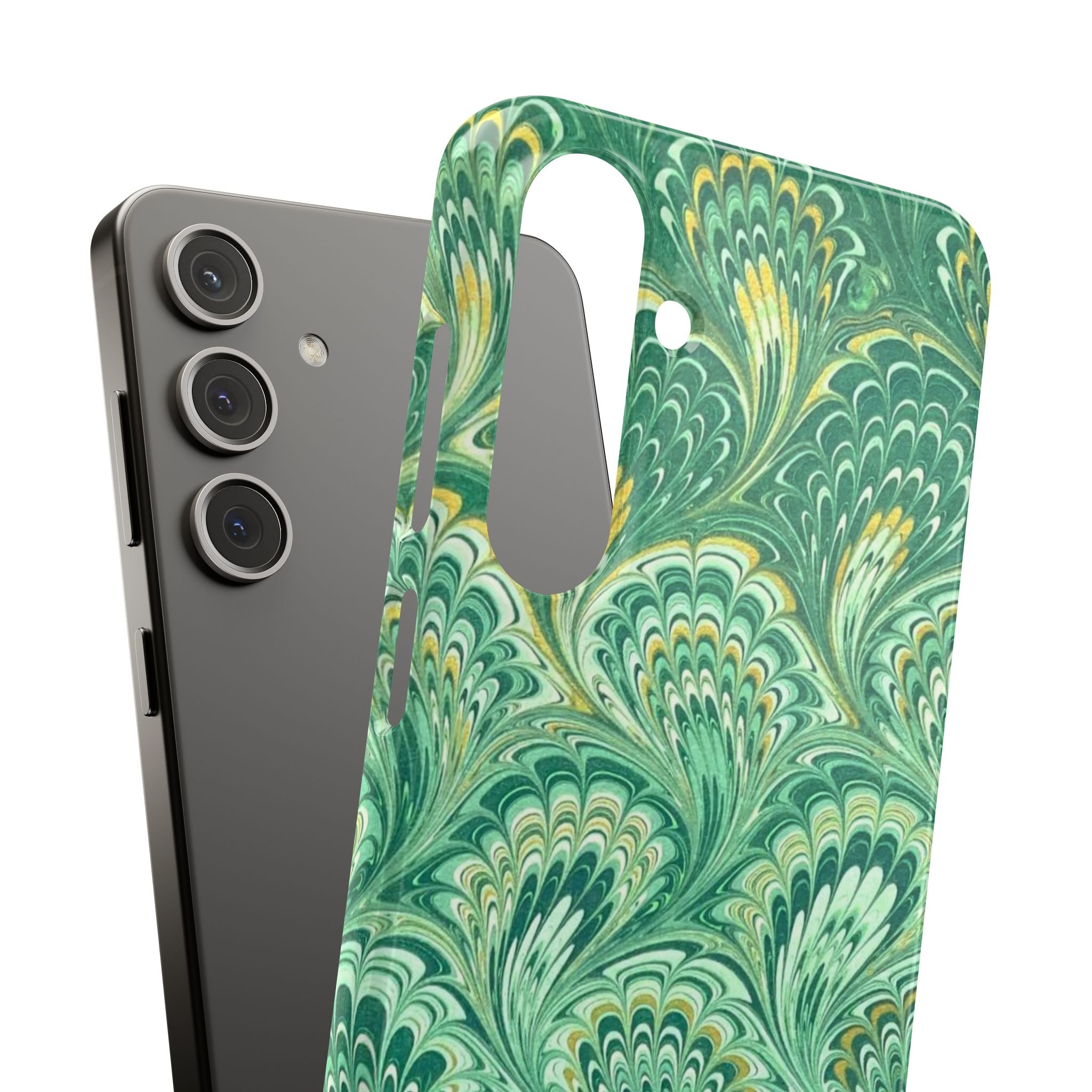 Marbled Feather Green Swirl - Single Layer Slim Phone Case