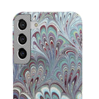 Marbled Feather Blue, White + Burgundy Swirl - Single Layer Slim Phone Case