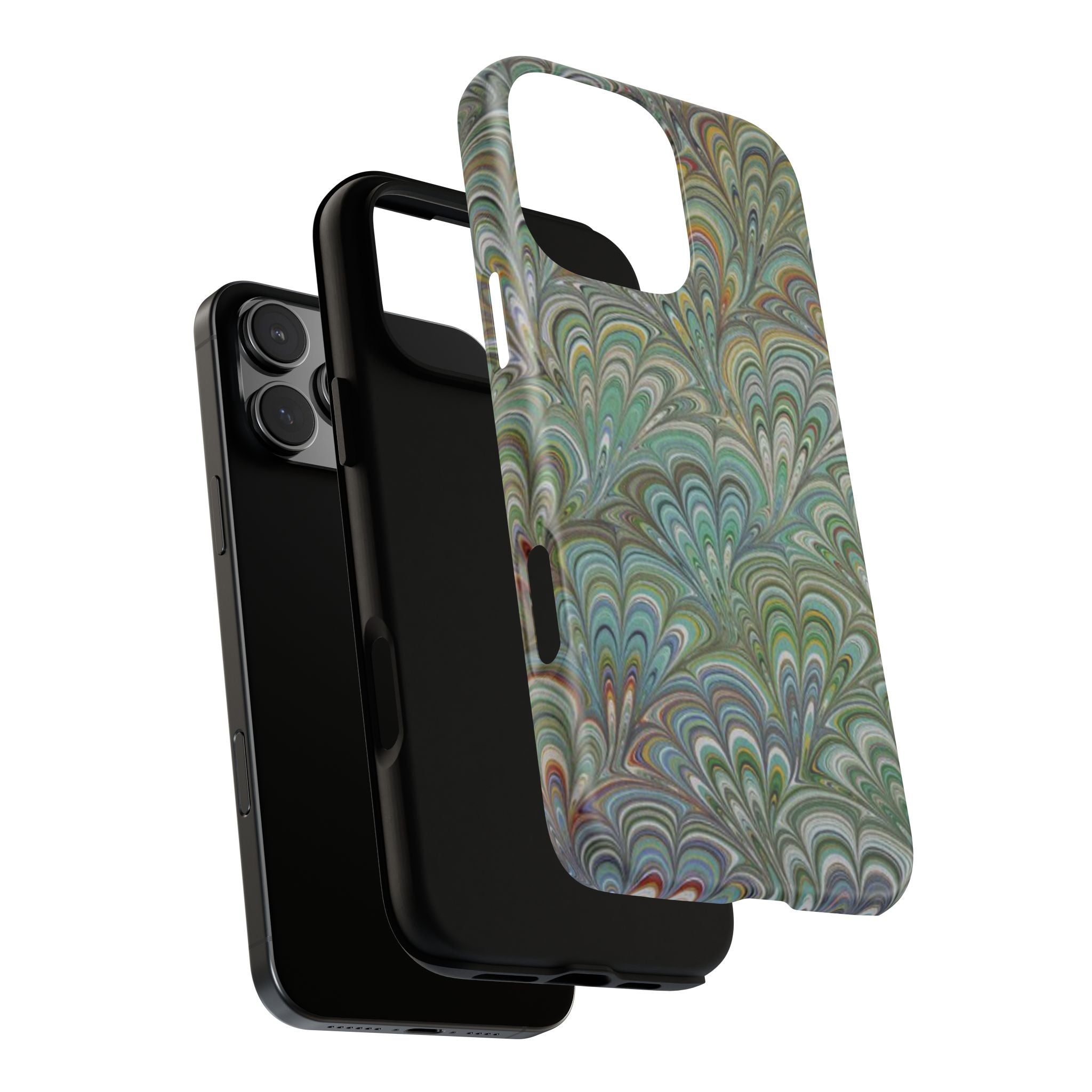 Green Marbled Peacock Durable Phone Case - Dual Layer - Matte or Glossy