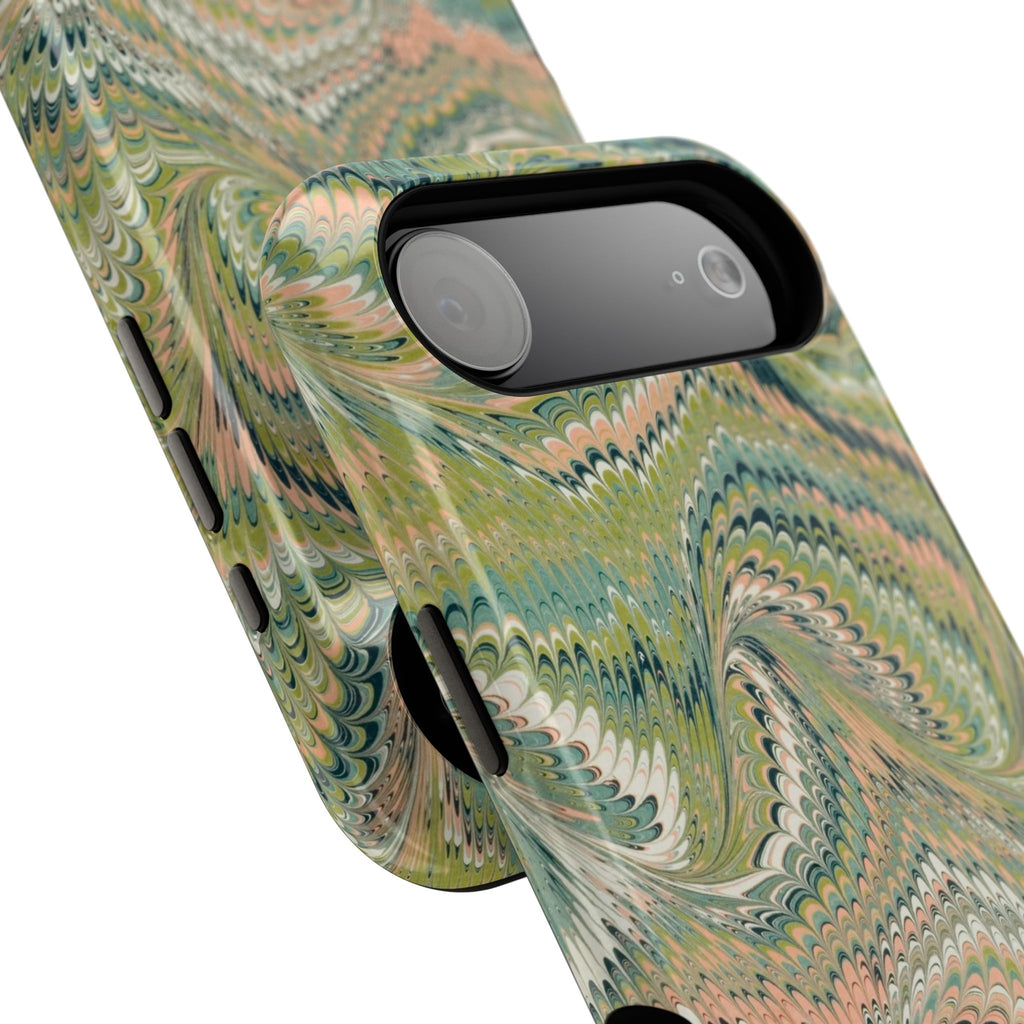 Marbled Swirl Pink and Green Impact-Resistant Phone Case for Apple + Samsung