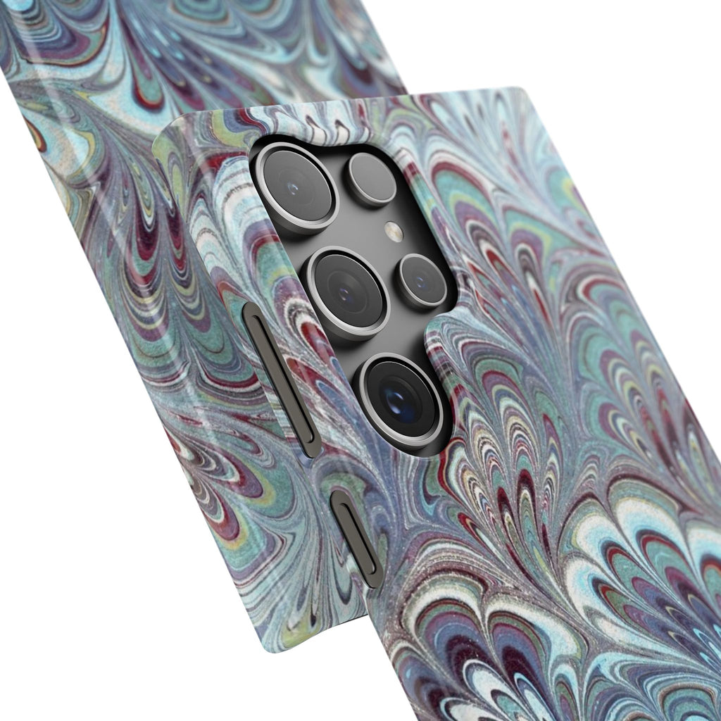 Marbled Feather Blue, White + Burgundy Swirl - Single Layer Slim Phone Case