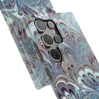 Marbled Feather Blue, White + Burgundy Swirl - Single Layer Slim Phone Case