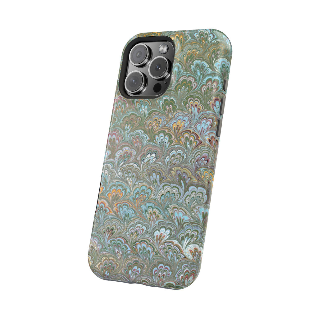 Green, Blue, + White Marbled Peacock - Dual Layer MAG SAFE Phone Case
