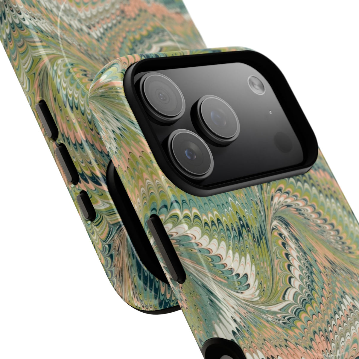 Florentine Marble iPhone Case | Inspired by Florence | Italian Marbled Paper Technique | Artisanal Green Swirl | Dual-Layer Protective Case | Matte or Glossy