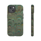 Marbled Peacock Durable Phone Case - Olive Green and Brown - Matte or Glossy