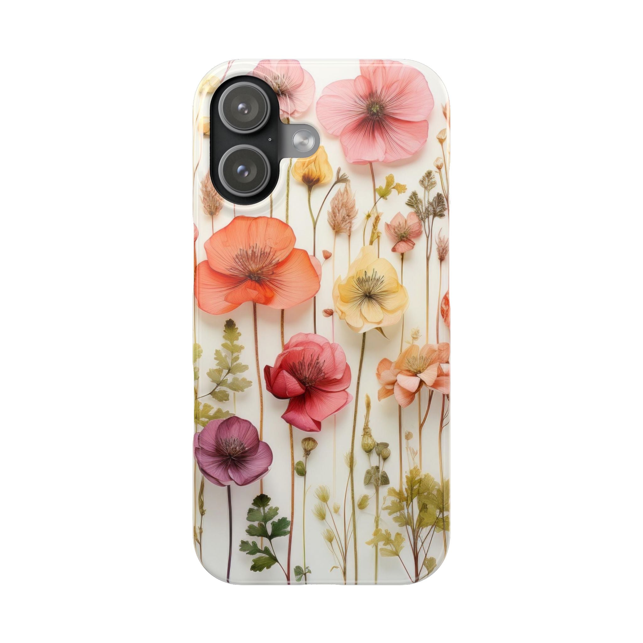 Slim Phone Case - Pink Floral Pressed Flowers iPhone 17 and Other Sizes - Glossy Finish