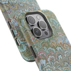 Green, Blue, + White Marbled Peacock - Dual Layer MAG SAFE Phone Case