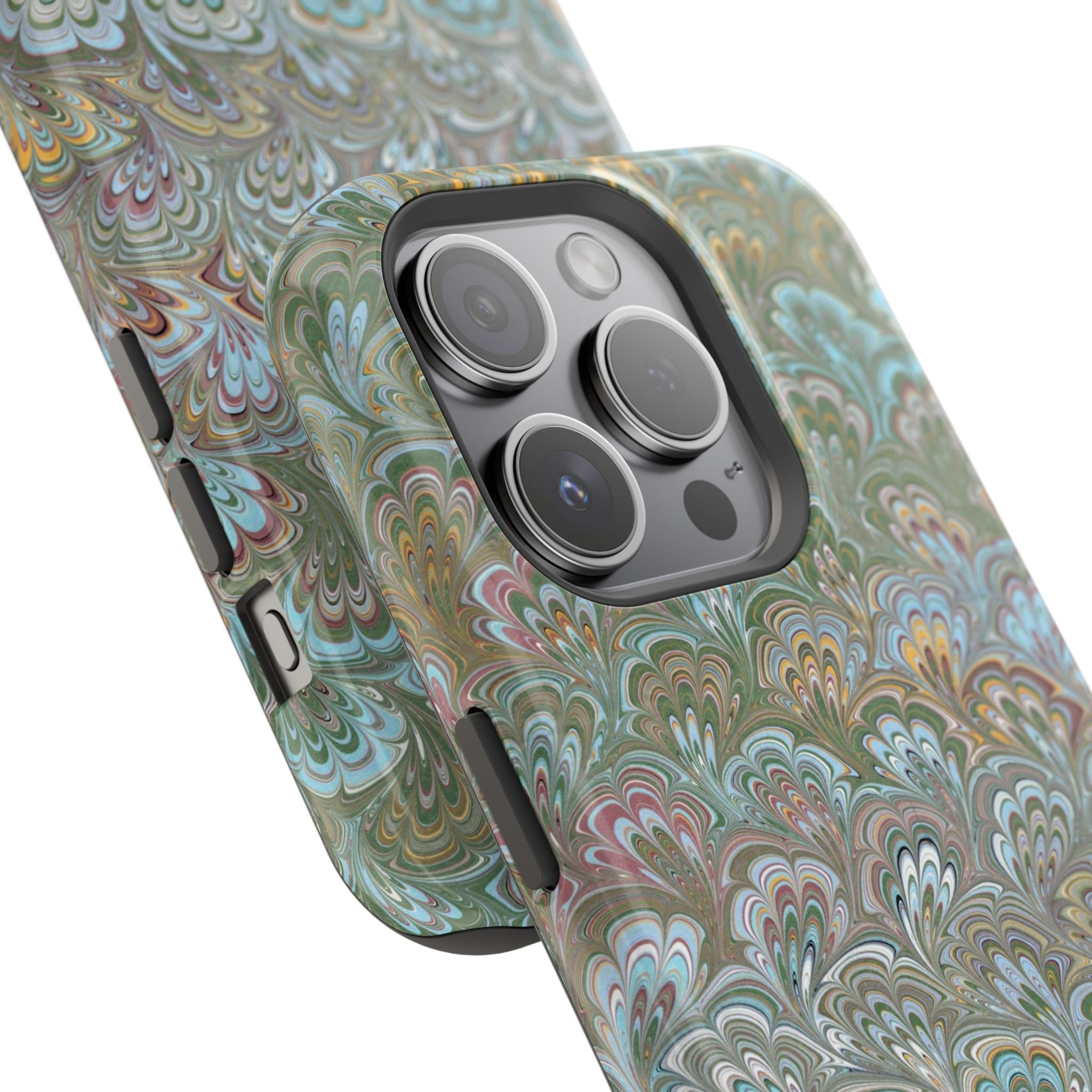 Green, Blue, + White Marbled Peacock - Dual Layer MAG SAFE Phone Case