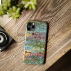 Phone Case with Design from Italy - Marbled "Peacock" Design, Green, Blue, Multi-Color Slim Phone Cases