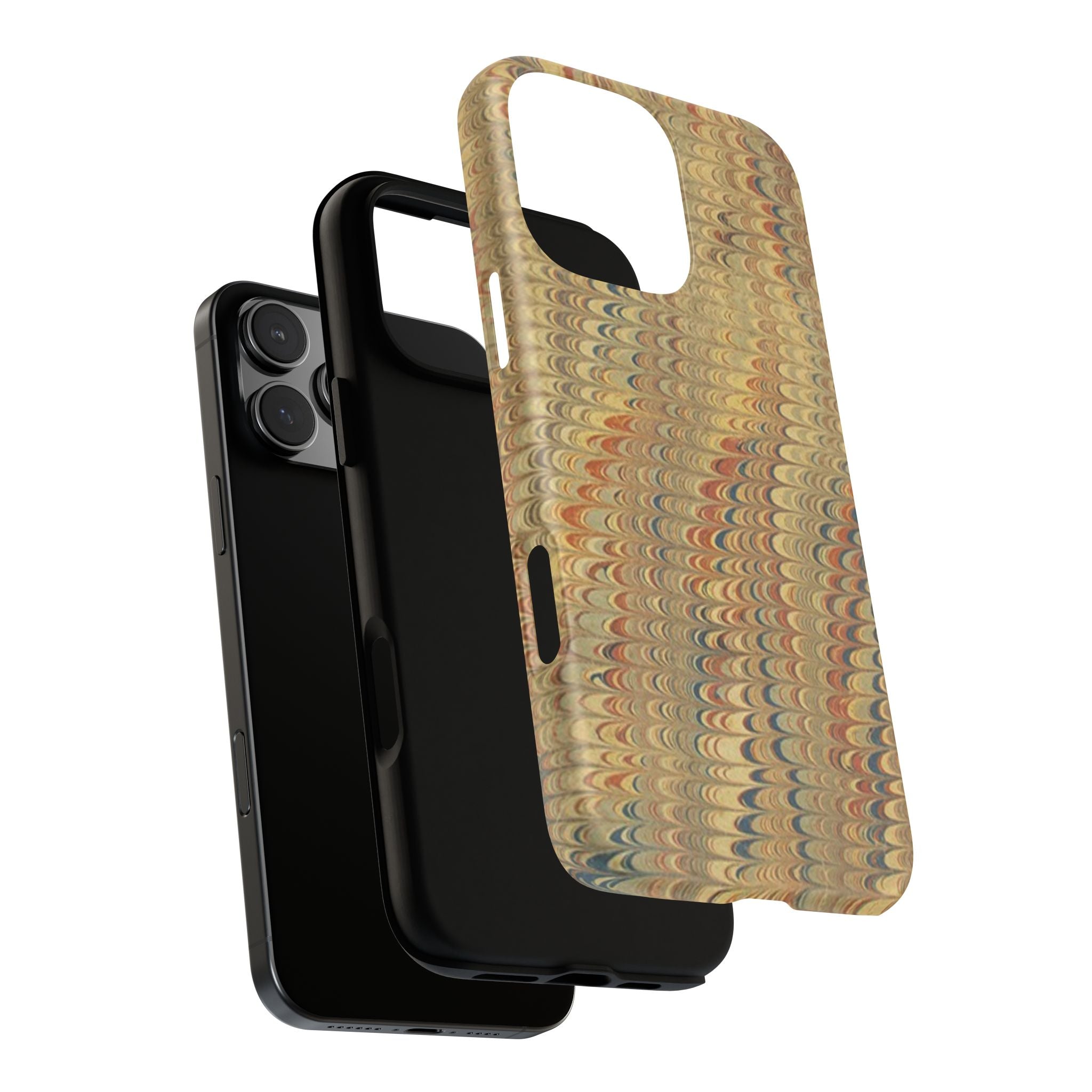 Beige and Blue Marbled Durable Phone Case - Dual Layer - Matte or Glossy