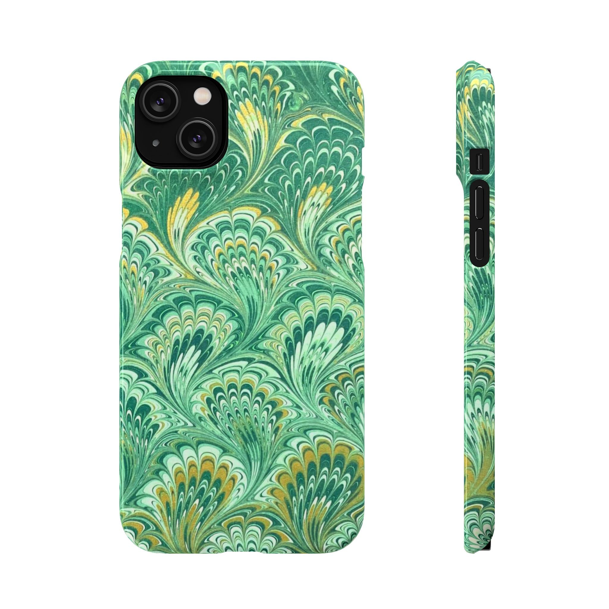 Marbled Feather Green Swirl - Single Layer Slim Phone Case
