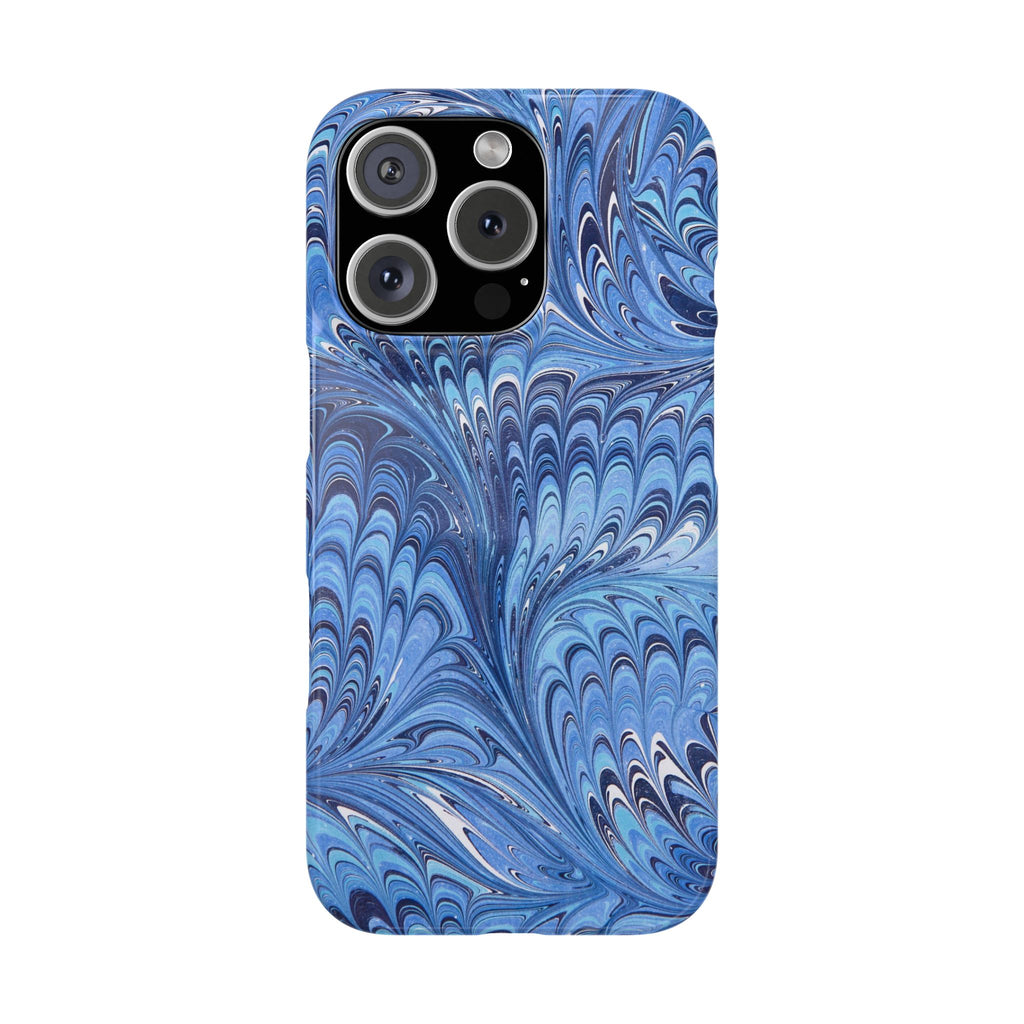 Blue Italian Marble Phone Case – Artistic Swirl iPhone & Samsung Case, Slim Single Layer Case, Wireless Charging Compatible