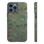 Marbled Peacock Durable Phone Case - Olive Green and Brown - Matte or Glossy
