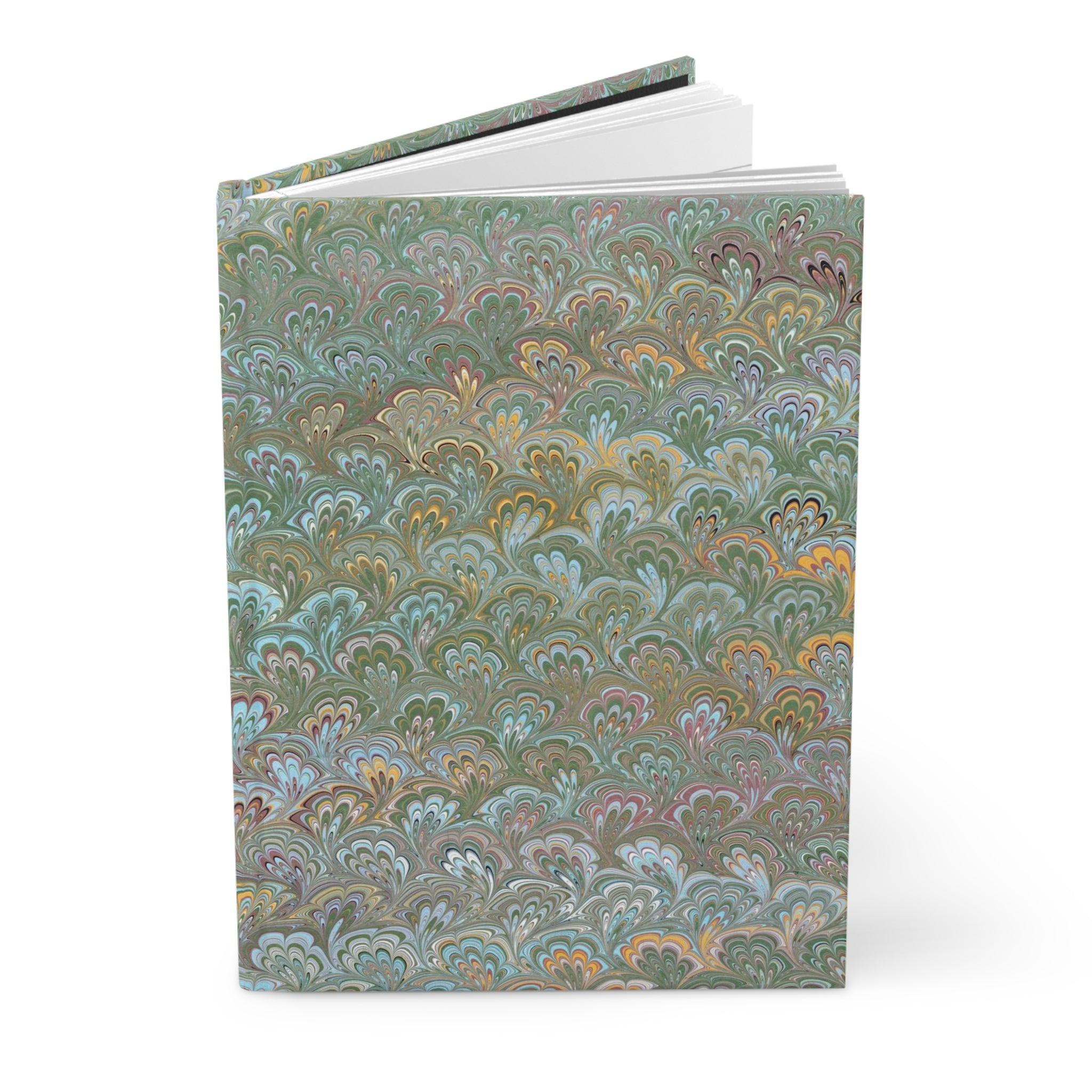 Green and Blue Italian Feather Marble Design on Hardcover Journal Matte