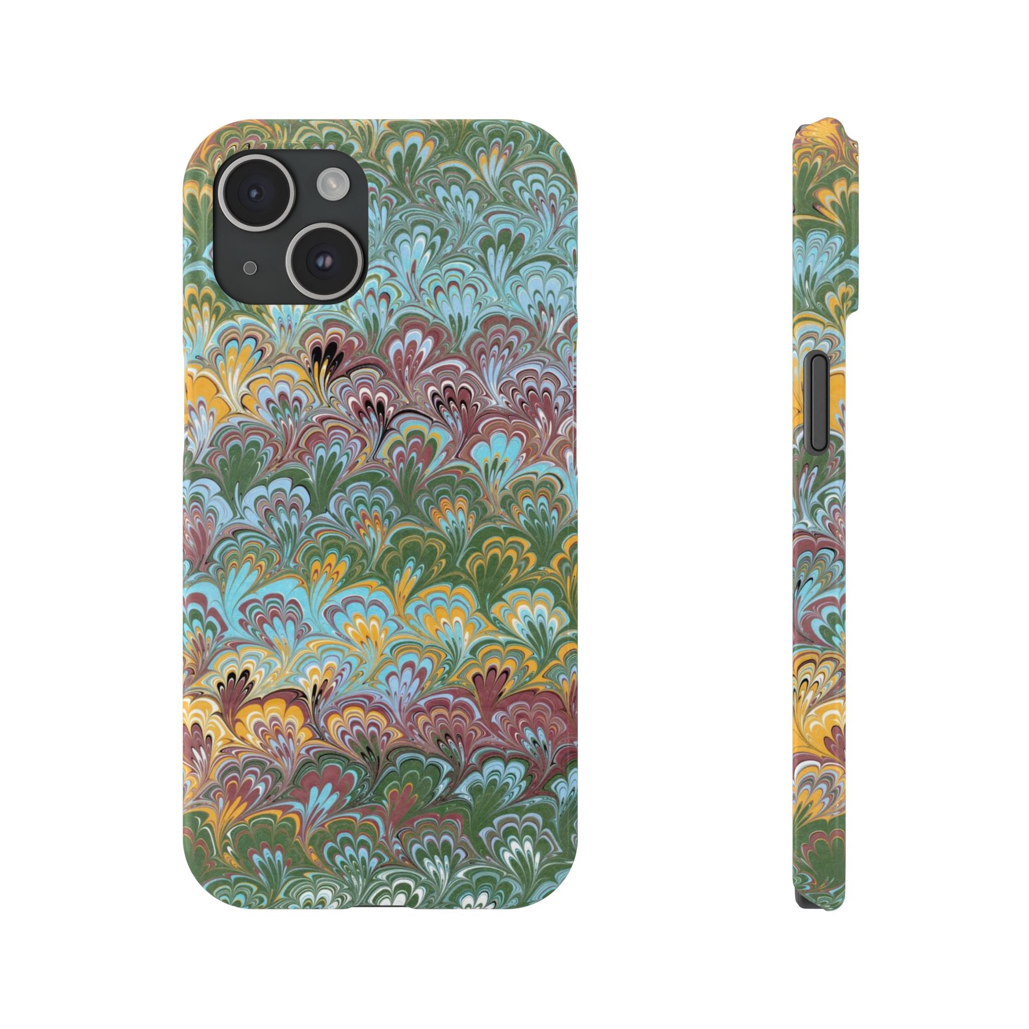 Phone Case with Design from Italy - Marbled "Peacock" Design, Green, Blue, Multi-Color Slim Phone Cases