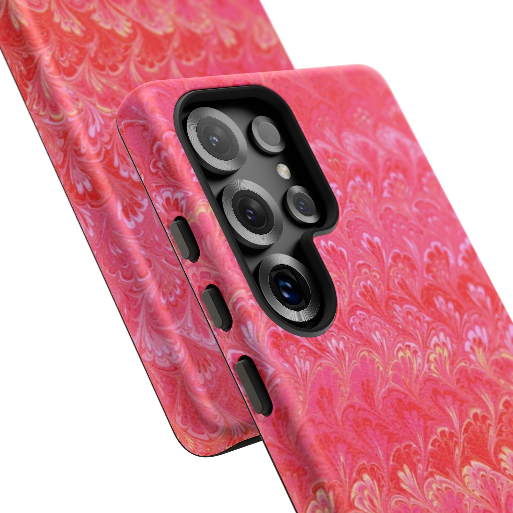 Pink and Gold Marbled Peacock Durable Phone Case - Olive Green and Brown - Matte or Glossy