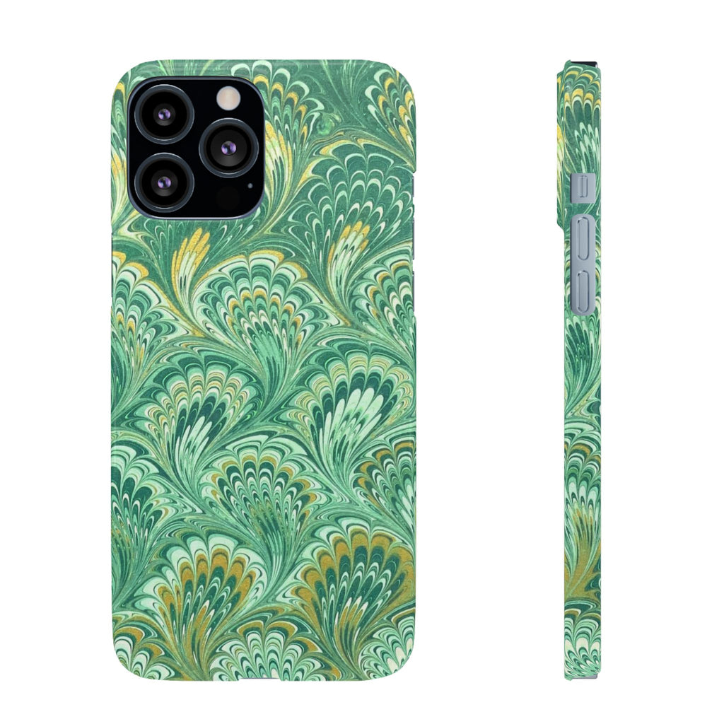 Marbled Feather Green Swirl - Single Layer Slim Phone Case