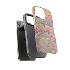 Pastel Pink + Green Feather Marbled Phone Case - Dual Layer Phone Cover