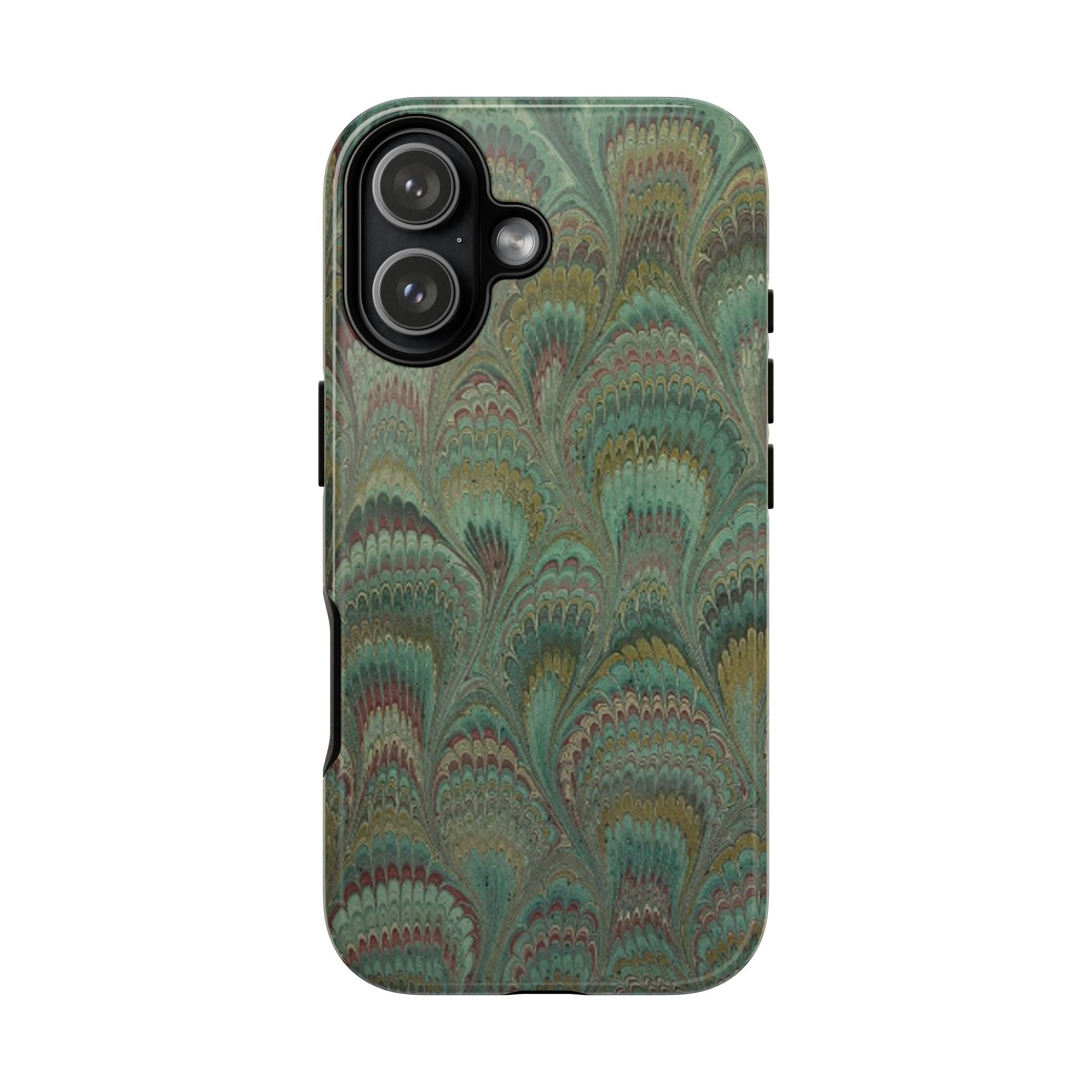 Marbled Peacock Durable Phone Case - Olive Green and Brown - Matte or Glossy