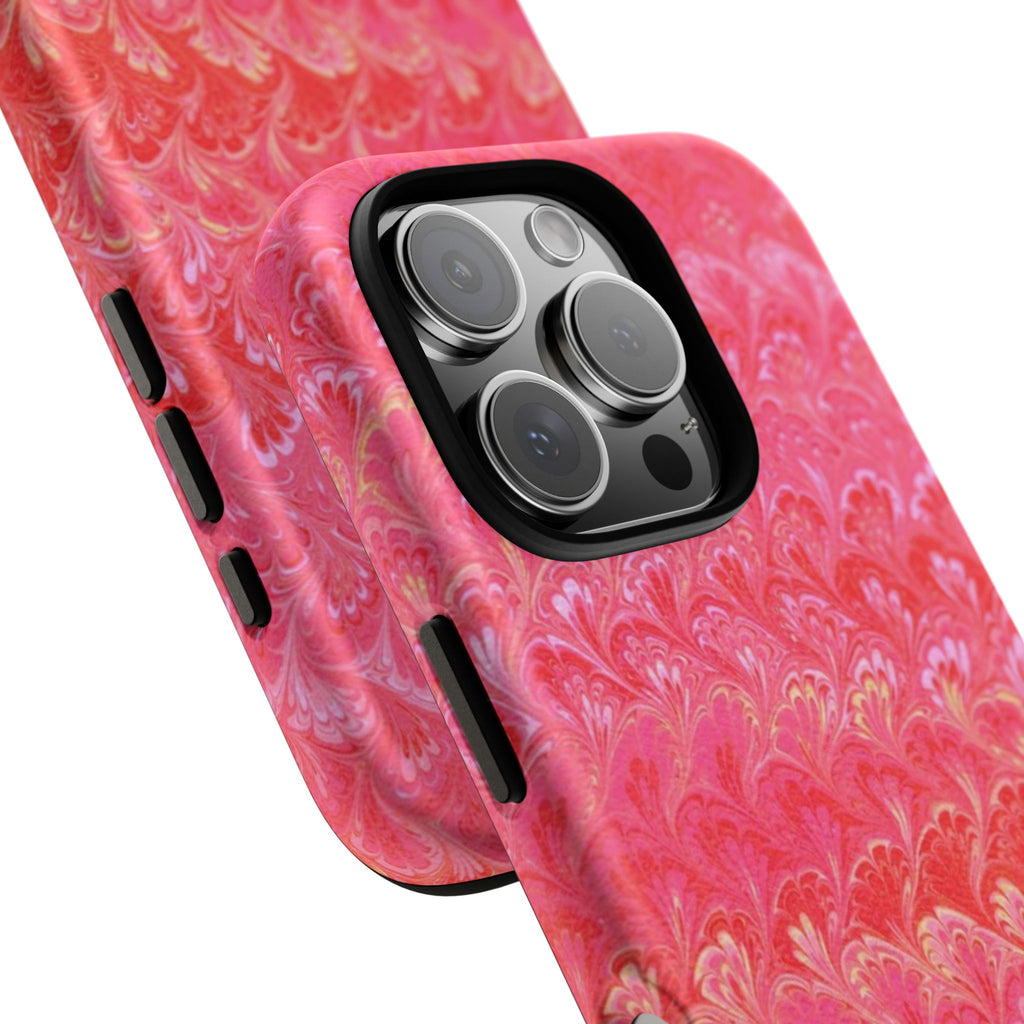 Pink and Gold Marbled Peacock Durable Phone Case - Olive Green and Brown - Matte or Glossy