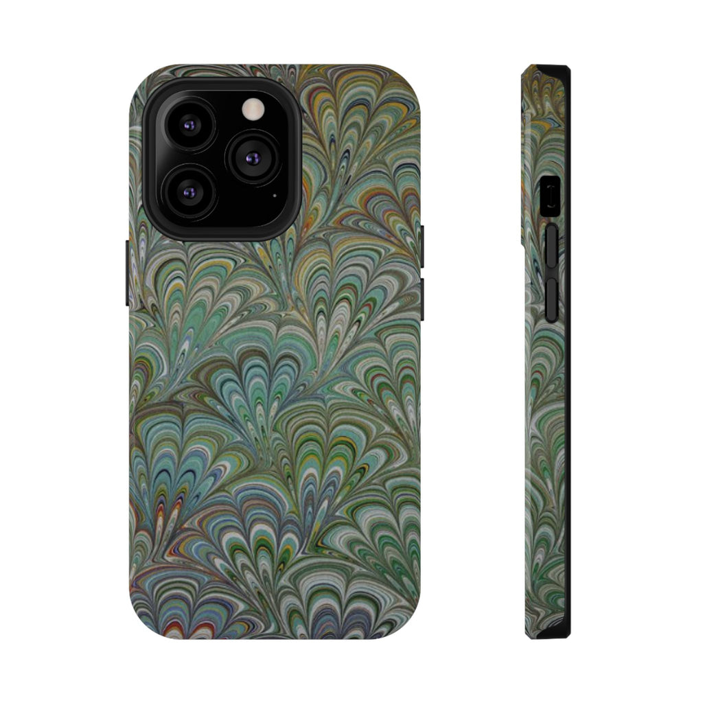 iPhone17 + All Models Phone Cases, Italian Peacock Feather Design, Stylish Impact-Resistant Shell, Protective Cover, Green Peacock Print