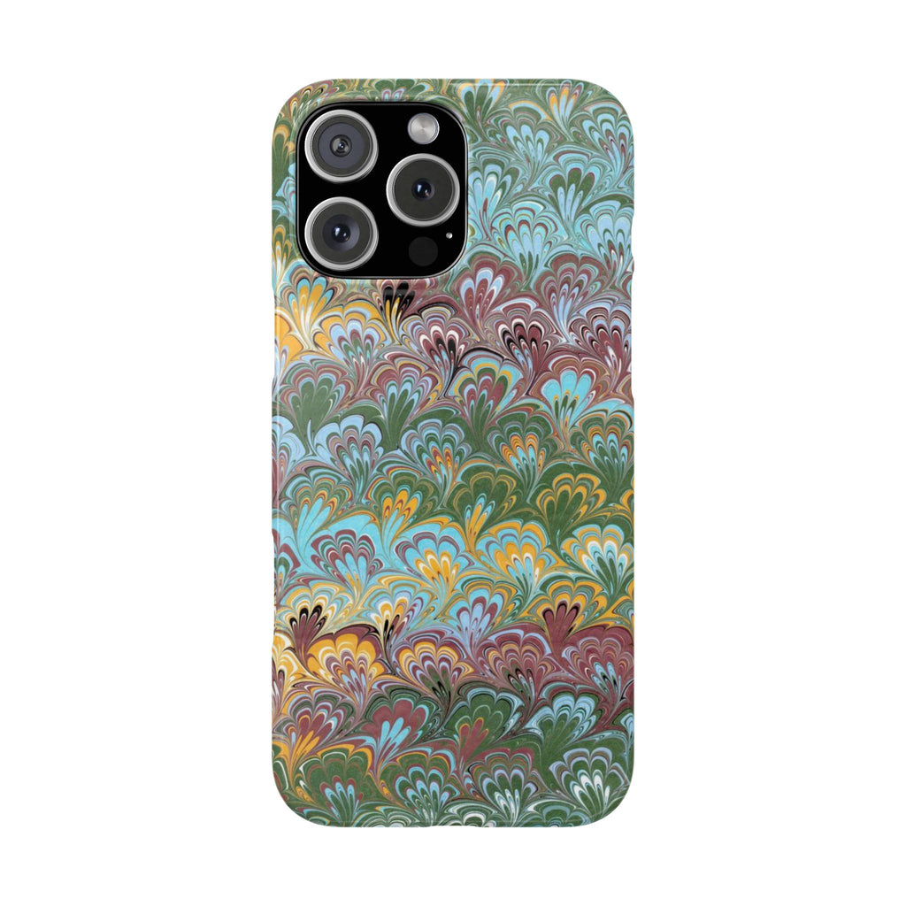 Phone Case with Design from Italy - Marbled "Peacock" Design, Green, Blue, Multi-Color Slim Phone Cases