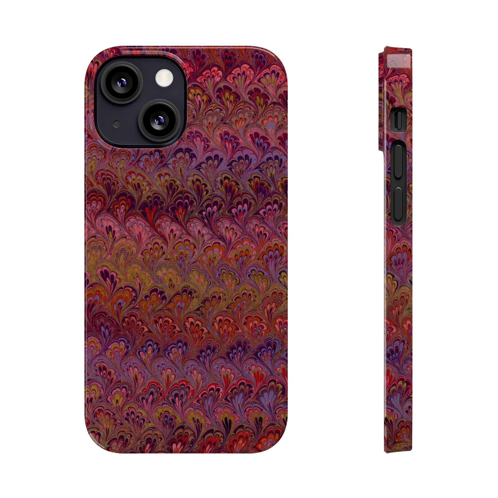 Reds, Lavenders, Marbled VIntage Design, Italian Feather Phone Case, Slim Phone Cases, IPHONE16 and all sizes