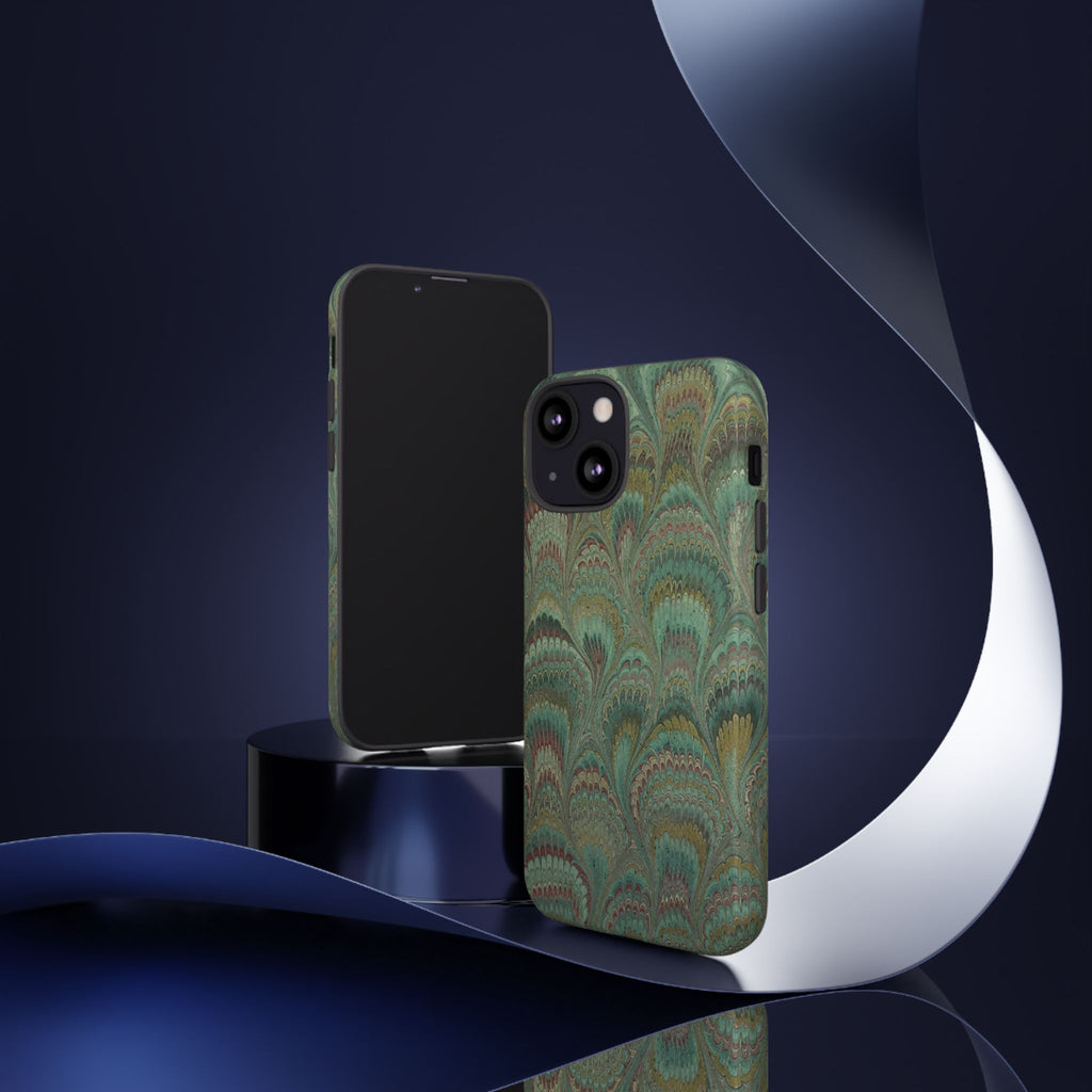 Marbled Peacock Durable Phone Case - Olive Green and Brown - Matte or Glossy