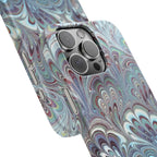 Marbled Feather Green, White + Burgundy Swirl - Single Layer Slim Phone Case