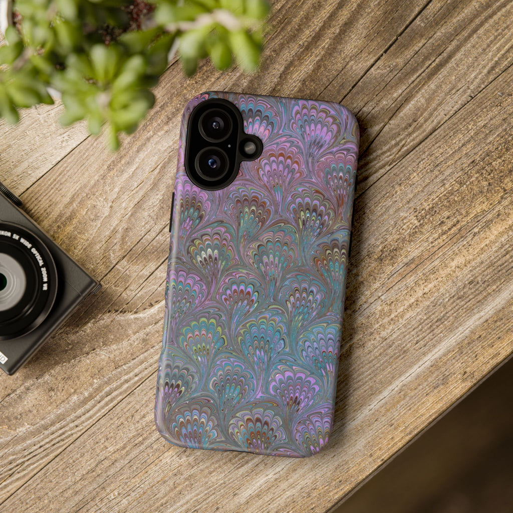 Lavender Marbled Peacock Durable Phone Case - Matte or Glossy
