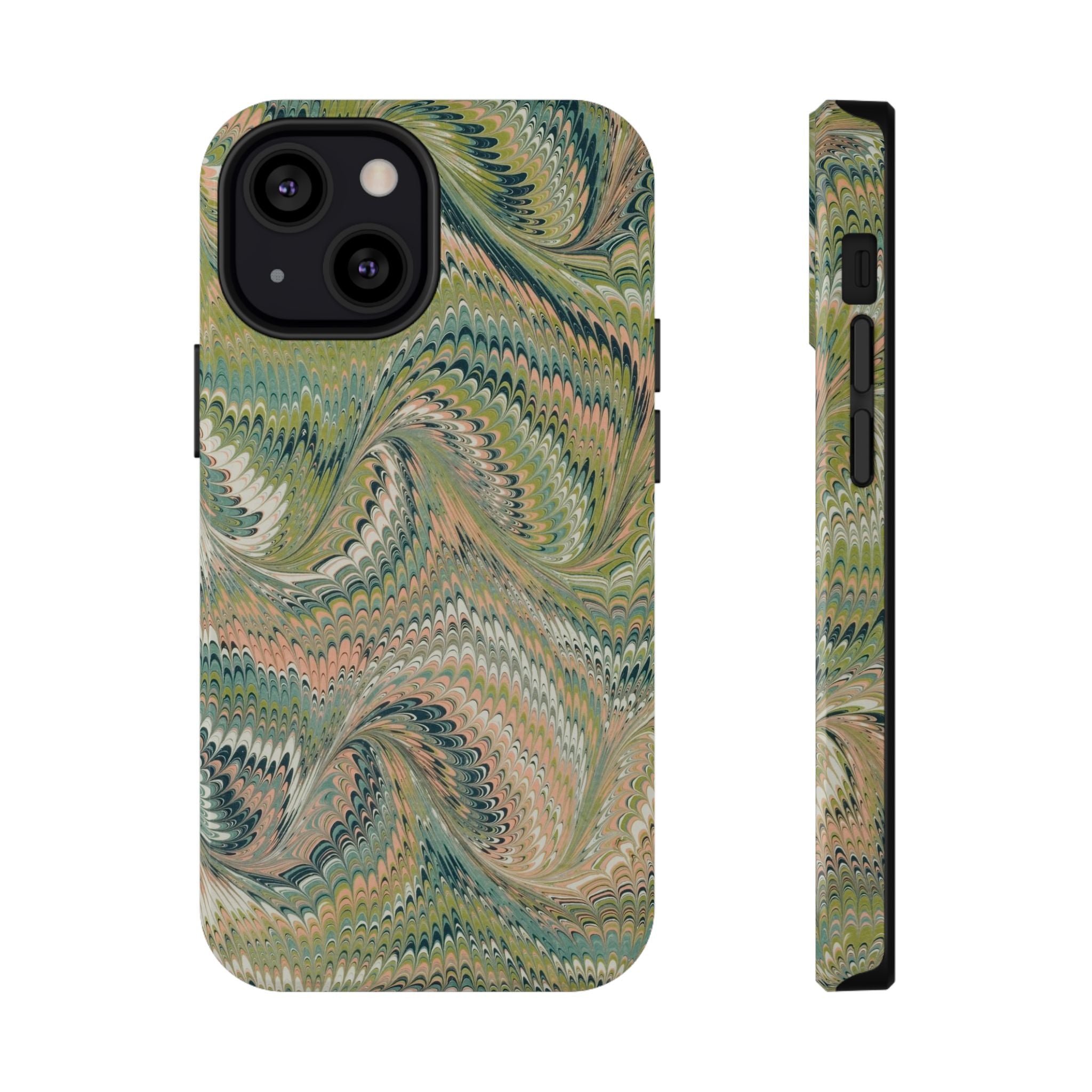 Marbled Swirl Pink and Green Impact-Resistant Phone Case for Apple + Samsung