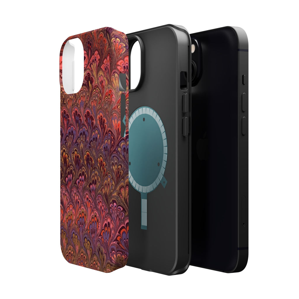 Mag Safe Marble iPhone Case - Red, Burgundy, Lavender & Gold Impact-Resistant