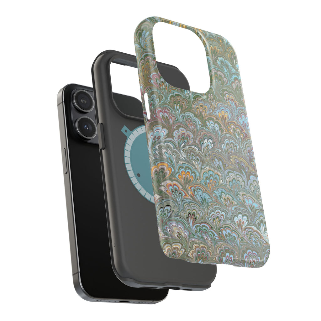 Green, Blue, + White Marbled Peacock - Dual Layer MAG SAFE Phone Case